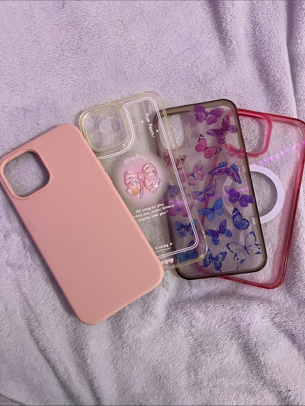 Pink Silicone & Butterfly Pattern Phone Case Set - Pink